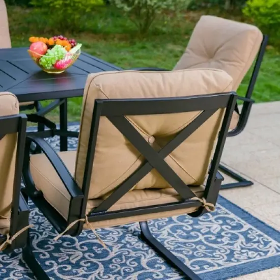 Captiva Designs 7pc Outdoor Dining Set with C-Spring Motion Chairs & Metal Table with Umbrella Hole image {7}