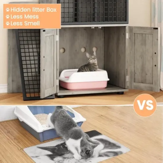 Cat Litter Box Enclosure Furniture, Hidden Double Litter Box Cabinet with Ladder image {7}