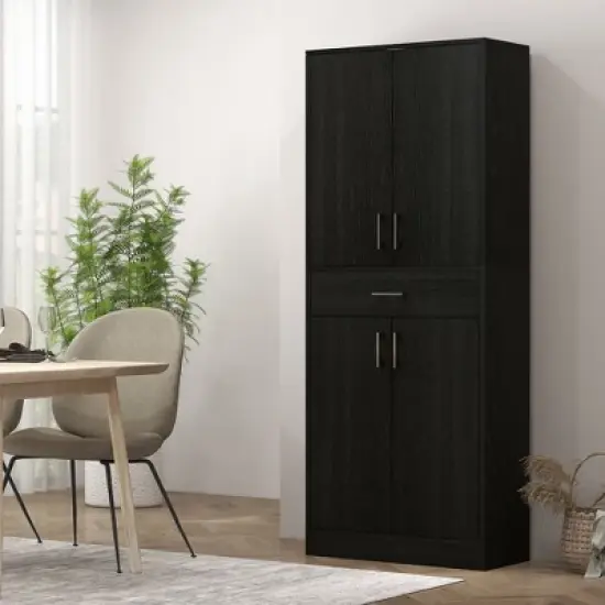 Gulches 70.75"H Freestanding Kitchen Pantry Cabinet - 2 Double Doors, Drawer, Adjustable Shelf, Distressed Black, 27.75"W x13.5"D image {2}