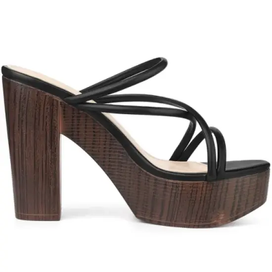 Allegra K Women's Platform Crisscross Strap Chunky Heel Slide Sandals image {5}