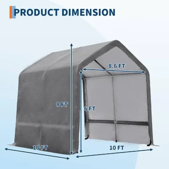 GustoWave 10x10FT Outdoor Portable Storage Shed with Roll-Up Door for Motorcycle, Garden and Tools image {2}