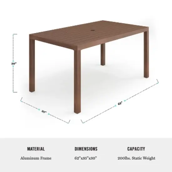 Martha Stewart Bedford Indoor-Outdoor Patio Set with 62" Table and 6 Dining Chairs with Brushed Woodgrain Aluminum Finish and All-Weather Seat Cushion image {7}