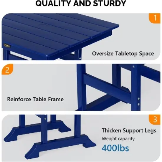 VINGLI 32" Outdoor Bar Table, HDPE Square Patio Bar Height Table with Umbrella Hole All Weather Tall Bistro Table for Patio, Garden, Poolside image {4}
