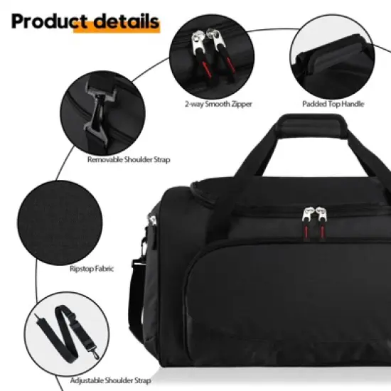 Gym Bag for Men - 55L Black Durable Large Duffle Bag for Travel, Workout, Fitness & Sport image {3}