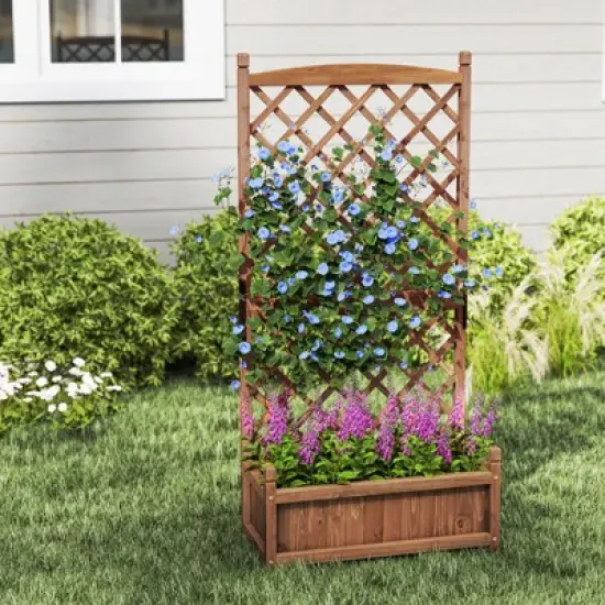 Tangkula 60" Tall Raised Garden Bed w/ Diamond Lattice Trellis Drainage Holes Outdoor image {3}