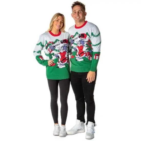 Tom And Jerry Men's Surprise Christmas Present Ugly Sweater Knit Pullover image {2}