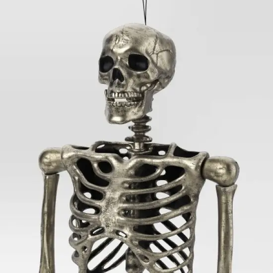 60" Poseable Skeleton Halloween Decorative Prop Shiny Champagne with Weathered Finish - Hyde and EEK! Boutique&trade; image {2}