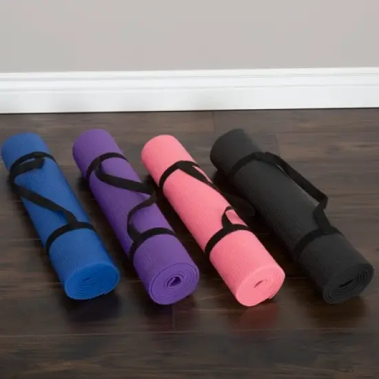 Yoga Mat - Thick Double-Sided 0.25"H - Foam Gym and Workout Equipment - Padded Fitness Surface for Pilates with a Carrying Strap by Wakeman (Blue) image {5}