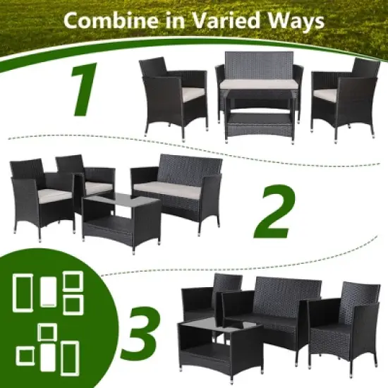 Tangkula 8PCS Outdoor Sofa Set Patio Rattan Wicker Conversation Set w/ Coffee Table image {4}