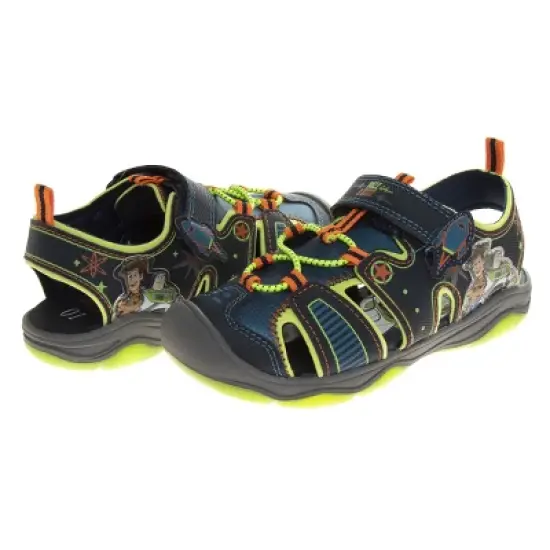 Disney Pixar Toy Story Woody Buzz Summer Sandals with Lights - Beach Pool Water Open Toe slides Adjustable - Green Navy (Toddler / Little Kid) image {5}