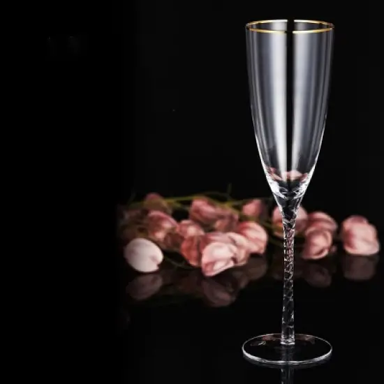 Berkware Luxurious Long Twisted Stem Champagne Flutes with 14k Gold Rim - 10.6oz image {7}