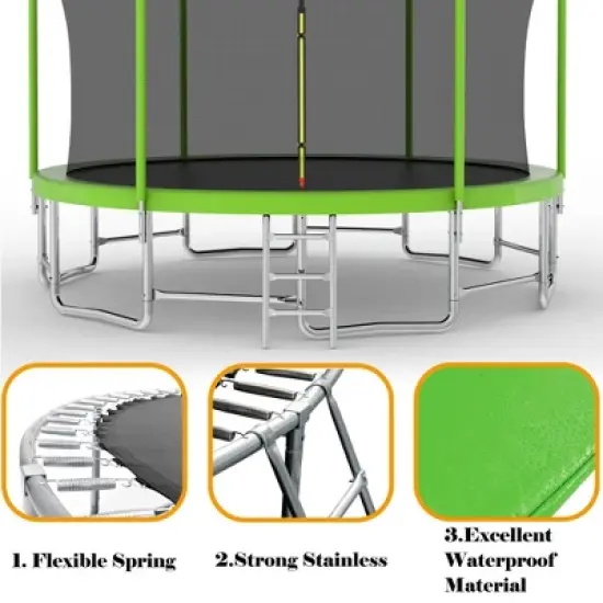 QingMoon 15FT Round Outdoor Backyard Trampoline With UV Safe Trampoline Enclosure Net,Basketball Hoop,Net,Basketball,Pump,Fun For Children image {5}