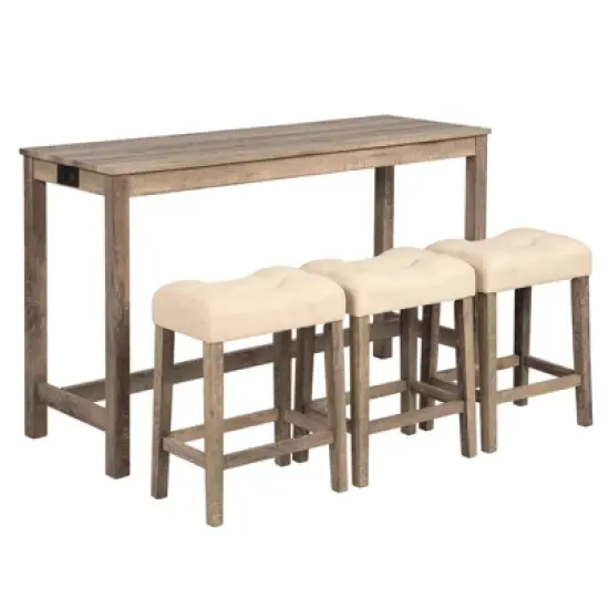 Bella Depot 4-Piece Dining Bar Table and Chairs Set,Bar Table Set with 3 Padded Stools for Living Room, Dining Room, Game Room image {8}