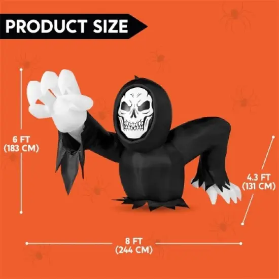 Joyfy 8 FT Halloween Inflatable Outdoor Decoration, Gaint Scary Grim Reaper Inflatable with LEDs for Halloween Party Outdoor Yard Lawn Garden Decor image {5}