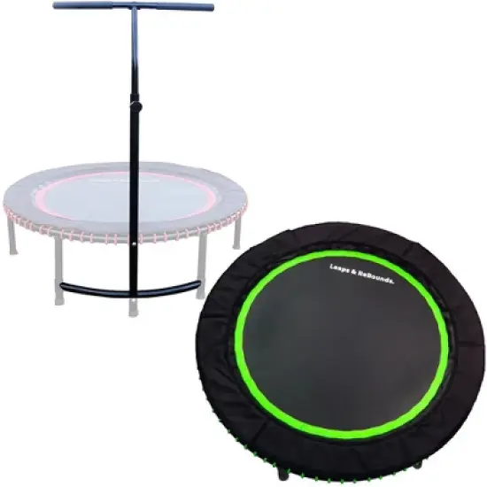 LEAPS & REBOUNDS 48" Adjustable Stability Bar Attachment with 48" Mini Fitness Trampoline and Home Gym Rebounder for Cardio Exercises, Green image {6}