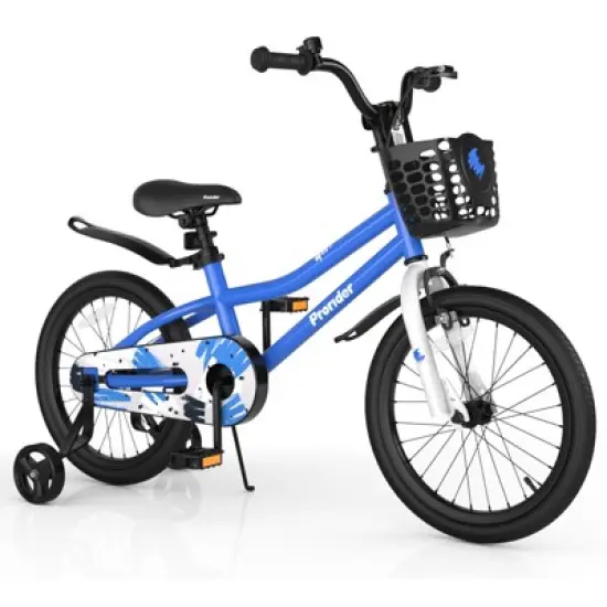 Costway 18'' Kid's Bike with Removable Training Wheels & Basket for 4-8 Years Old  White/Blue/Red/Skyblue image {13}