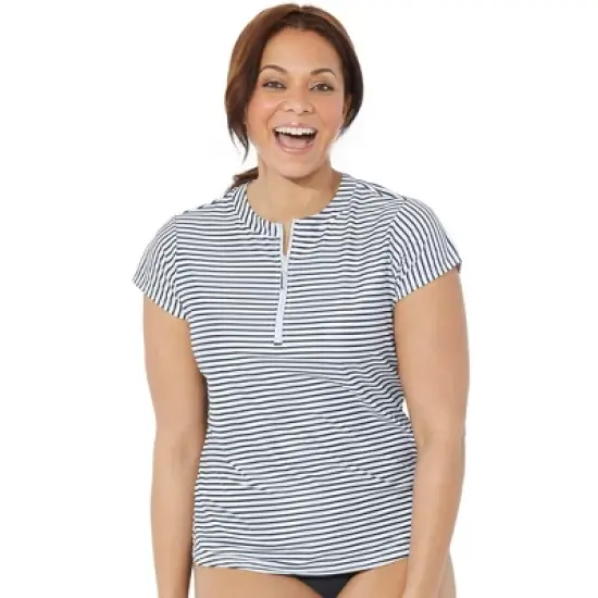 Swimsuits for All Women&rsquo;s Plus Size Chlorine Resistant Quarter Zip Swim Tee image {3}