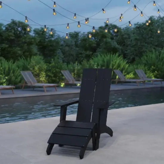 Merrick Lane Adirondack Modern Slatted Back Patio Chair With Accompanying Foot Ottoman image {1}