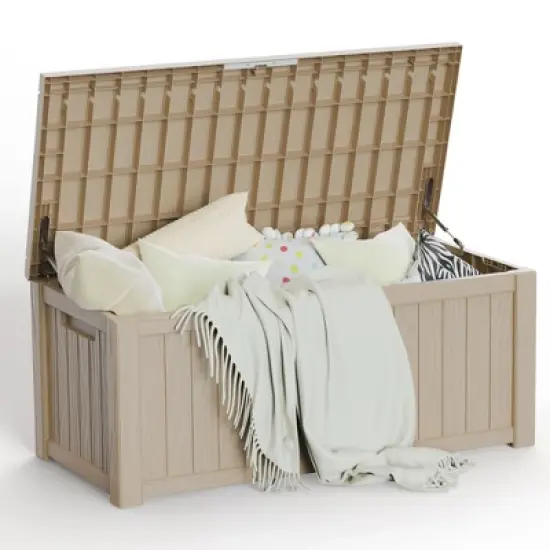 120 Gallon Resin Deck Box, Lockable Waterproof Ourdoor Storage Container for Pool and Garden Tools image {1}