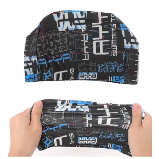 Unique Bargains Polyester Geometric Pattern Swim Cap 5.91"x8.27" Dark Blue White 1 Pc image {4}