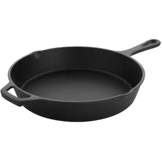 MegaChef Round Preseasoned Cast Iron Frying Pan with Handle in Black image {7}