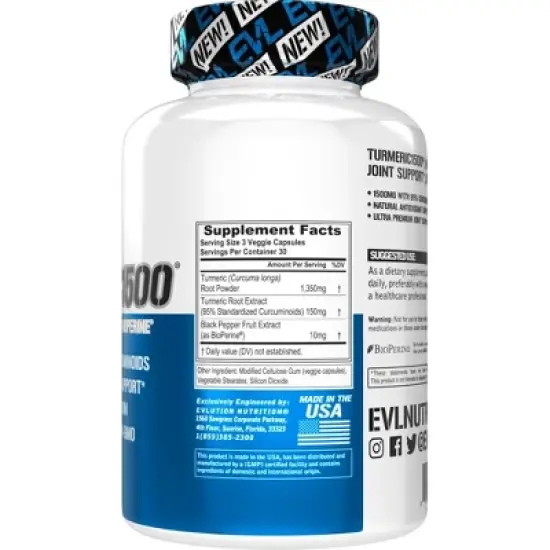 Evlution Nutrition Turmeric Curcumin - Antioxidant Support - 30 Servings image {1}