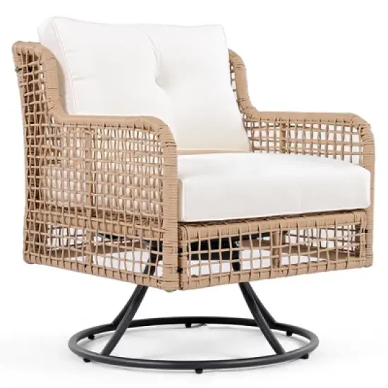 FIONECA 4-Piece Patio Furniture Set with Swivel Chairs, Outdoor Rattan Sofa Conversation Set for 5 People with Cushions & Coffee Table, Beige image {11}