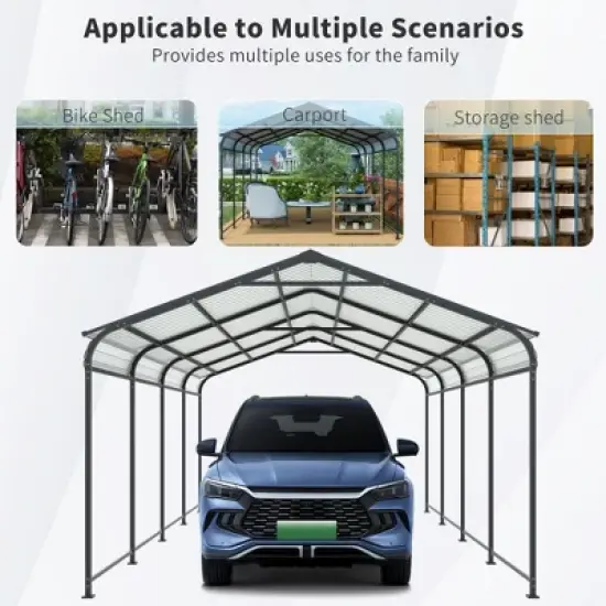 Heavy Duty Metal Carport with Galvanized Steel Roof, Carport Canopy for Driveway Car or Truck, Outdoor Metal Carport with Vertical Roof-Koiai image {2}