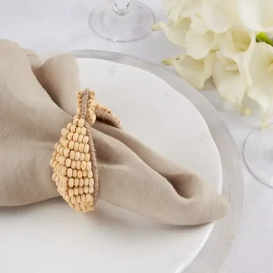 Saro Lifestyle Rustic Charm Beaded Pumpkin Napkin Ring (Set of 4), Beige image {3}