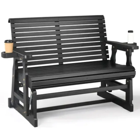 Karl Home | 48 in. Solid Wood Patio Glider Bench with Cup Holder image {7}