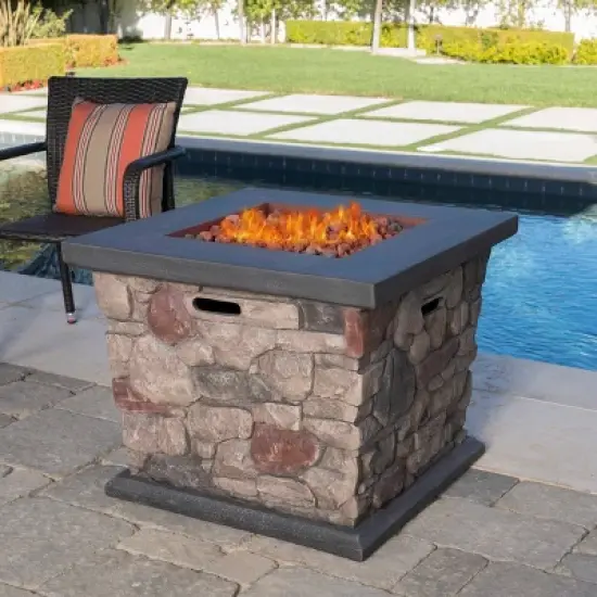 Carson Outdoor Stone Square Fire Pit - Gray - Christopher Knight Home image {1}