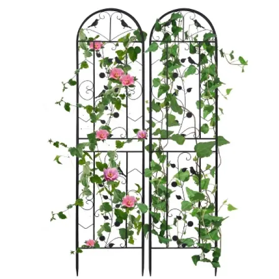 Artloge Set of 2 Tall Metal Garden Trellis Wrought Iron Heavy Duty Climbing Plant Shelf Flower Fence Barrier Edge Border for Outdoor Patio Backyard image {11}