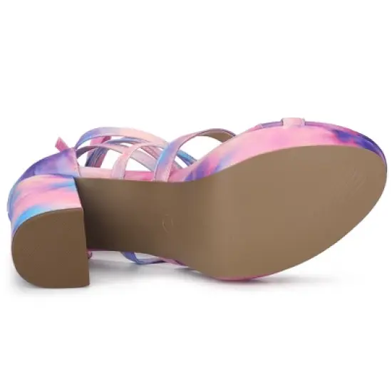 Allegra K Women's Tie Dye Platform Chunky Heel Lace Up Sandals image {5}