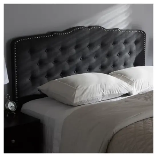 King Lucy Modern and Contemporary Fabric Headboard Dark Gray - Baxton Studio: Upholstered, Button-Tufted, Nailhead Trim image {4}