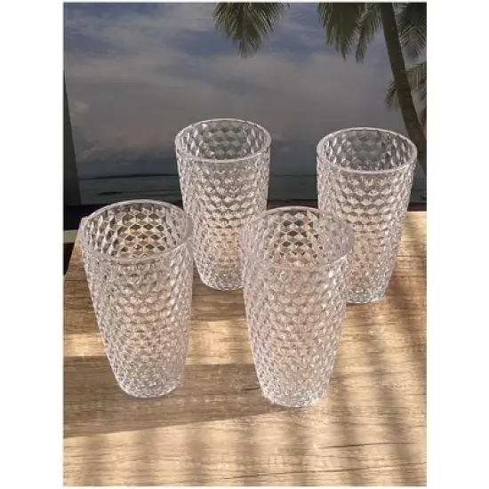 Diamond Cut Acrylic Glasses Drinking Set of 4 (19oz), Plastic Drinking Glasses, BPA Free Cocktail Glasses, Drinkware Set, Drinking Water Glasses image {1}