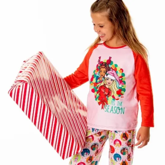 Barbie Girls' Christmas Santa Characters Tis The Season Sleep Pajama Set Pink image {5}