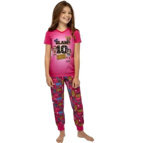 LOL Surprise! Girls Glam 10 Jogger Pants And Shirt Sleepwear 2 Piece Pajama Set Hot Pink image {1}