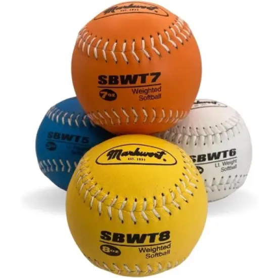 Markwort 12" Weighted Training Softball Set &ndash; Set of 4 Balls (5 oz, 6 oz, 7 oz, 8 oz) &ndash; Leather Cover image {2}