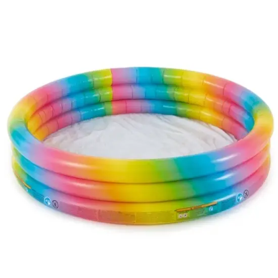 Intex 58449EP Rainbow Ombre 3 Ring Circular Inflatable Outdoor Swimming Pool with for Kids Ages 2 Years or Older image {3}