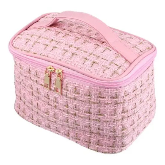 Unique Bargains Plaid Pattern Makeup Bag Cosmetic Travel Bag Woolen Large Makeup Bag for Women 1 Pc image {9}