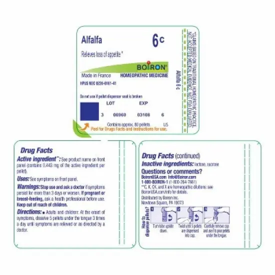 Alfalfa 6C by Boiron Homeopathic Single Medicine For Stress & Sleep  -  80 Pellet image {1}