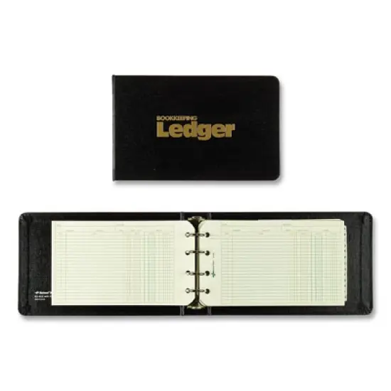 National Four-Ring Ledger Binder Kit with A-Z Index, Black Cover, 8.5 x 5 Debit-Credit-Balance Sheets, 100 Sheets/Book image {1}