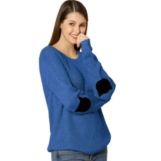 Allegra K Women's Pullover Drop Shoulder Elbow Patch Loose Sweater Pullover Jumper image {7}