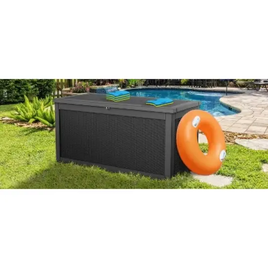 Kumasinova 260 Gal Rattan Patterned Outdoor Deck Box,Seats 2 People,Sturdy PP Resin Storage Box,All Weather Use,UV Protected&Waterproof,Black image {3}