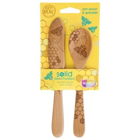 Talisman Designs Laser Etched Beechwood Jam Spoon & Spreader Set, Honey Bee Collection, Set of 2 image {1}