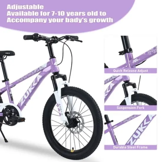 NAYSAYE Bicycle Mountain Bike Durable Steel Frame with Suspension Fork for Kids Outdoor Riding, Purple, 54.33"*22.44"*32.48" image {4}