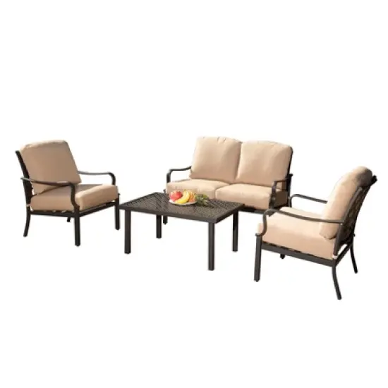 CLIHOME Outdoor Garden Patio 4-piece Conversation Set with Removable Cushions Table and Chairs Dining Set image {1}