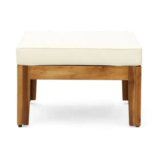 78" Outdoor Patio L-Shaped Acacia Wood Sectional Sofa Set with Coffee Table and Ottoman image {5}