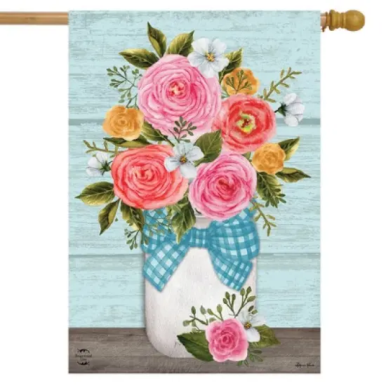 Rose Jar Spring House Flag Rustic Floral 28" x 40" Briarwood Lane image {1}