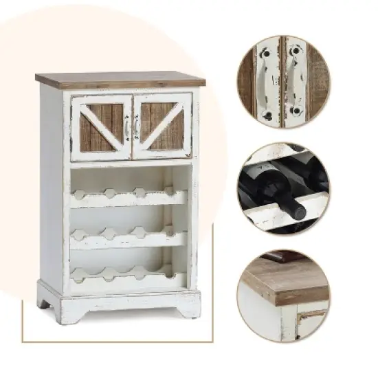 LuxenHome White and Natural Wood 2-Door Wine Cabinet image {11}